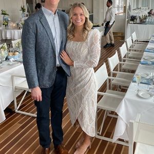 Medium SAYLOR dress- white midi lace with sleeves